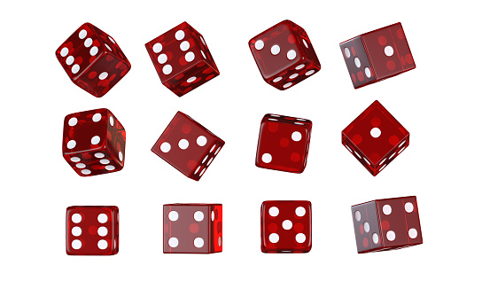 Red Glassy Casino Dices Playing Object.  3D Rendered.