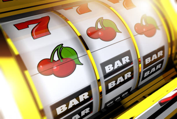 Golden Casino Slot Machine Concept 3D Illustration stock photo