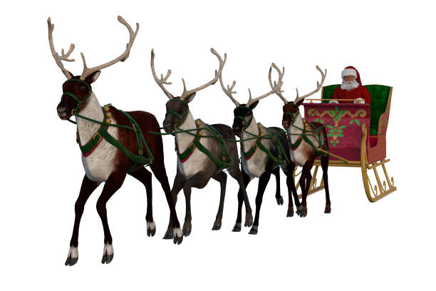 istock Santa Claus riding in a sleigh pulled by a team of reindeer. Isolated 3D rendering. 1457707885