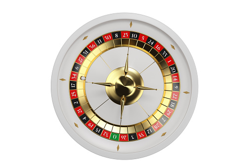 White Classic Vegas Style Roulette Wheel Illustration. 3D Rendered. Gambling Object.