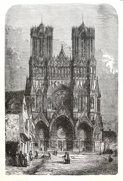 ilustraciones, imágenes clip art, dibujos animados e iconos de stock de catedral de reims - catedral de reims