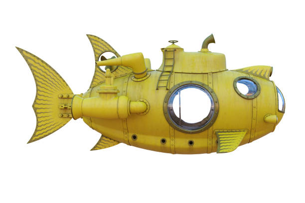 istock Yellow steampunk style submarine. 3D illustration isolated. 1457708653