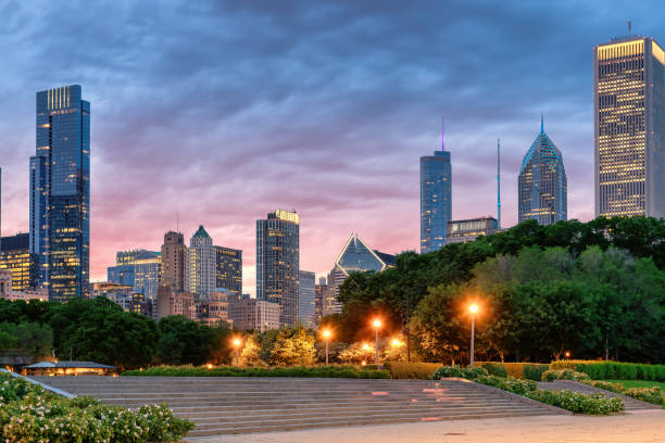 istock Chicago City skyline at sunset Chicago, Illinois 1457709622