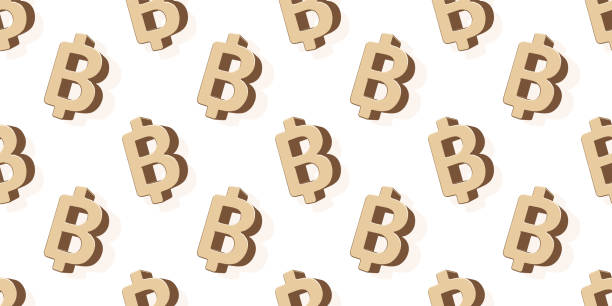 istock Vector business seamless pattern of golden sign of bitcoin on white color background. Flat style design of sign of bitcoin 1457713091
