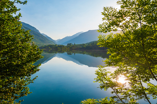 View down the length of Wast Water looking  towards Ravenglass from the path to the summit of Yewbarrow mountain, Lake District National Park, Cumbria, England.