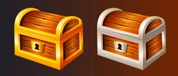 Vector illustration of Treasure chest. Vector clipart. A set of chests decorated with gold and silver.