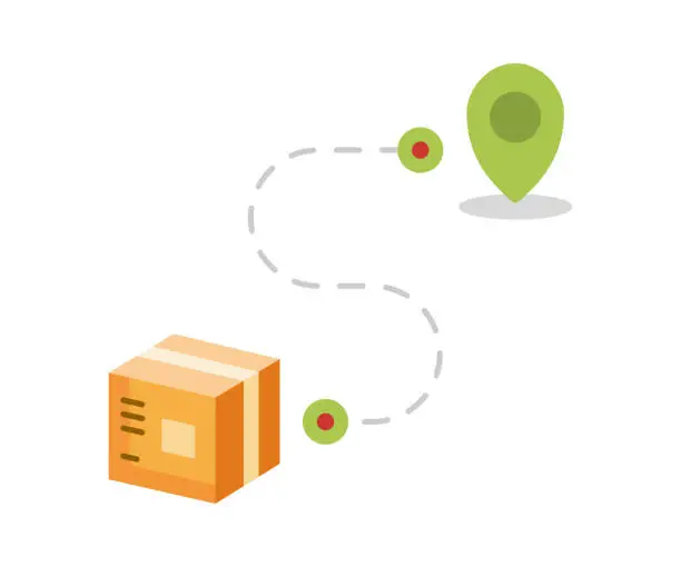 Vector illustration of Delivering package to location. Flat design.