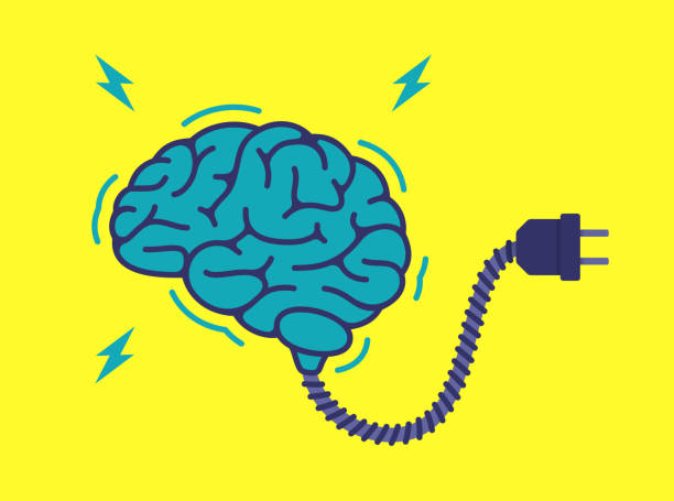 stockillustraties, clipart, cartoons en iconen met brain power plug-in electric brainstorming concept - kleine hersenen