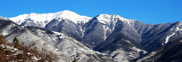Snow covered mountains above village (Artvin, Türkiye)