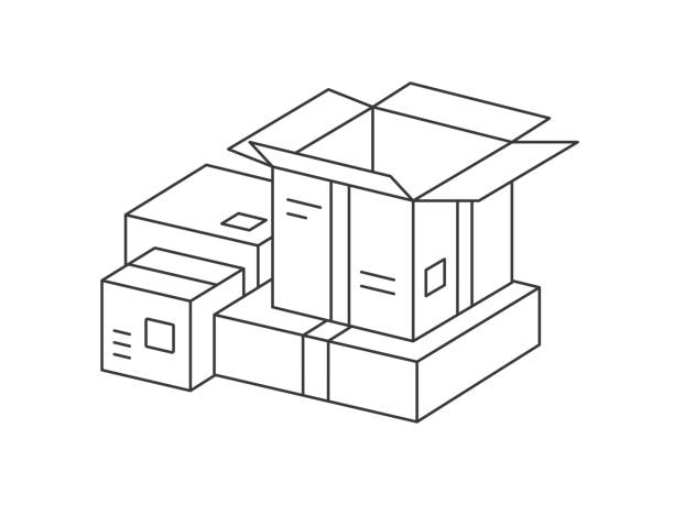 Cardboard boxes. Line illustration. Cardboard boxes. Line illustration. house numbers stock illustrations