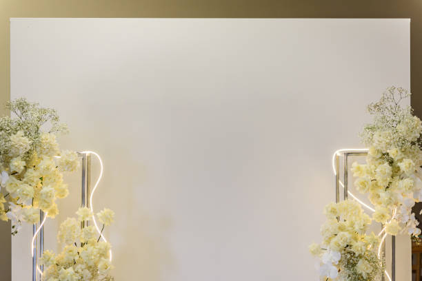 istock Photo-wall, arch place decorated flowers, greenery. Wedding reception for luxury ceremony. Copy space. Celebration baptism concept. Trendy decor for birthday party in the banquet area. 1457726525