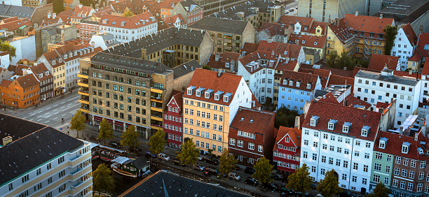Residential district of Copenhagen old town seen from above (Denmark)