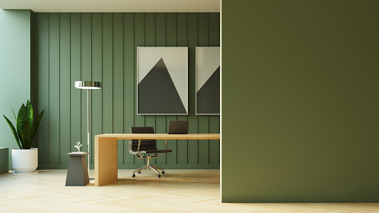 luxury green wall boss room and meeting room
