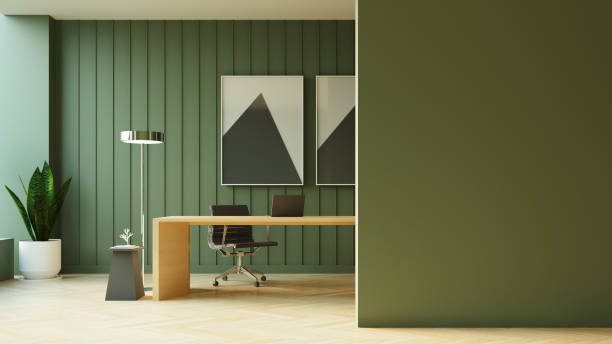 luxury green wall boss room and meeting room stock photo