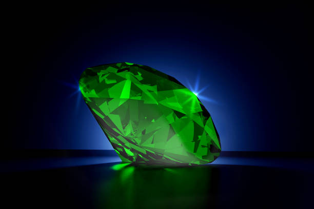 istock Beautiful Shiny Green Emerald Diamond on Black Blue Background - 3D Illustration Render 1457736322