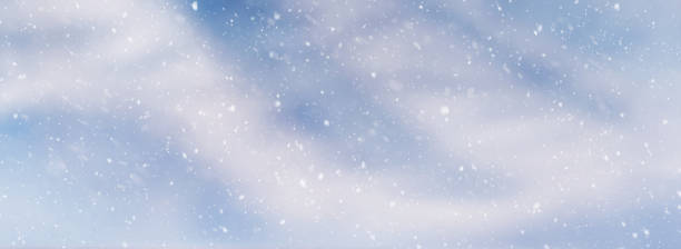 istock Winter background, horizontal banner - view of snowflakes falling on a snowy surface in a winter forest 1457740676