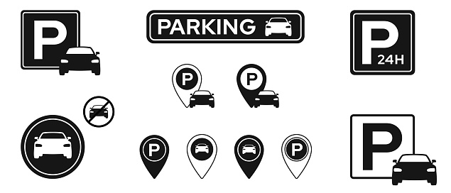 Parking icon set. Collection of Garage parking symbol. Vector illustration