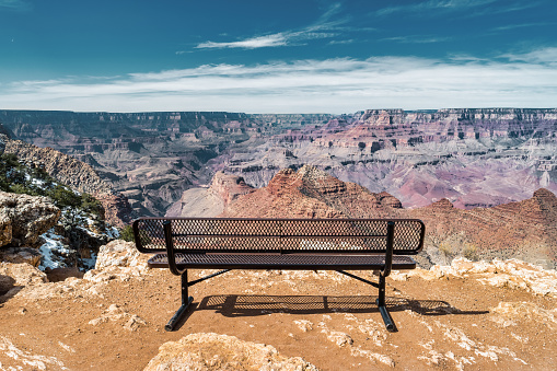Bench with a view in Grand Canyon National Park, Arizona, USA.