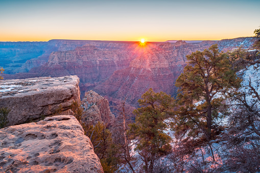 Sunrise in Grand Canyon National Park, South Rim, Arizona, USA in late winter.