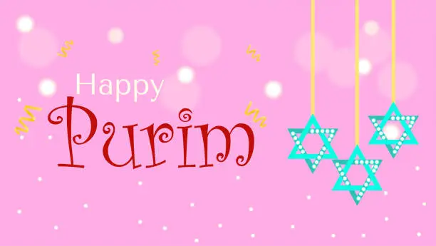 Vector illustration of Happy Purim Jewish Holiday greeting card, background. Vector illustration.