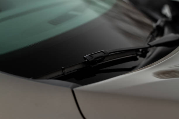 istock Car windwhield wiper close up. Modern car windshield wiper. 1457749985