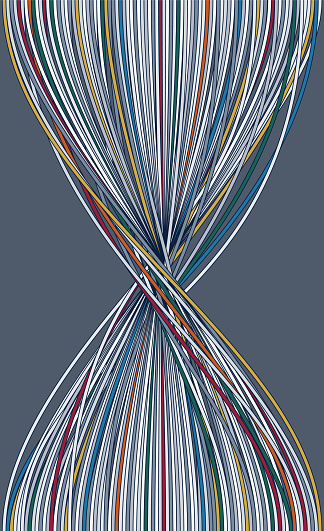 Abstract vector illustration depicting movement, interconnectedness, collaboration, fusion, strength...Individual strings creating a single colorful shape.
