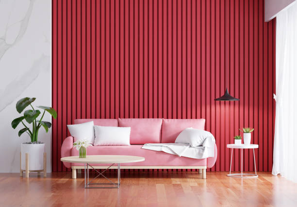 istock Pink sofa in red living room with copy space for mock up,3D rendering 1457755771