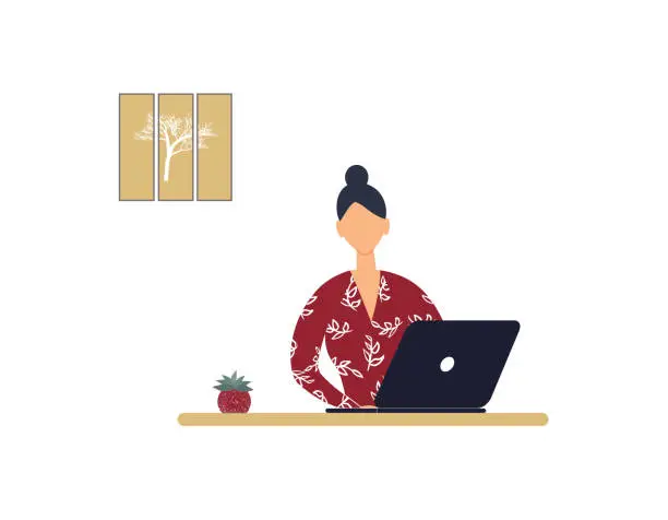 Vector illustration of Faceless woman tutor work on laptop