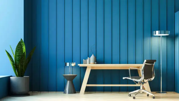 luxury Blue wall home office, working room