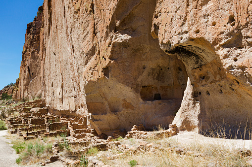 Long House cliff dwellings at Bandelier National Monument in New Mexico, USA.