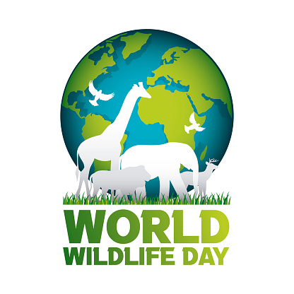 world wildlife day banner with animals silhouettes and planet. vector illustration