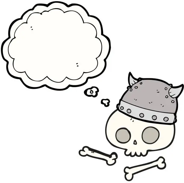 Vector illustration of freehand drawn thought bubble cartoon viking helmet on skull