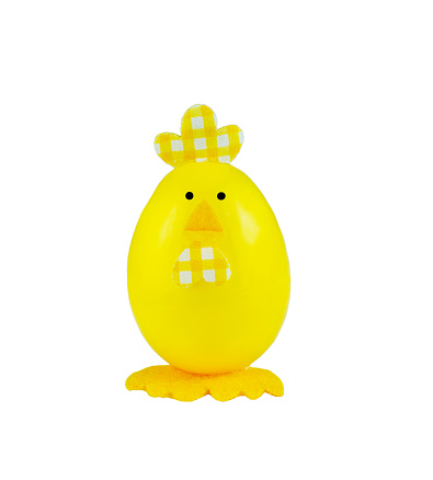 Little yellow Manual Mechanical toy chick doll isolated on white background