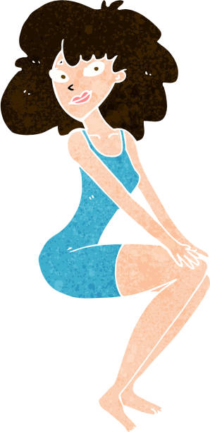 istock cartoon sitting woman in dress 1457766644