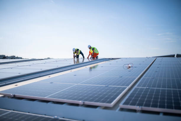 istock Installation of photovoltaic panel system. 1457768036