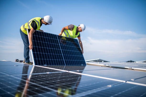istock Installation of photovoltaic panel system. 1457768078
