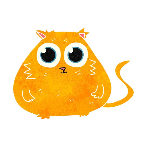 Vector illustration of freehand retro cartoon cat with big pretty eyes