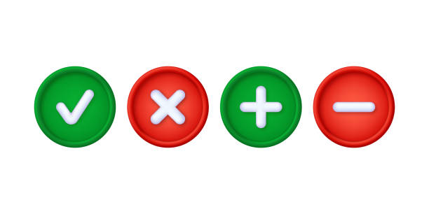 istock 3D Set of plus, minus and cross, check marks isolated on white background. Can be used for many purposes. 1457772549