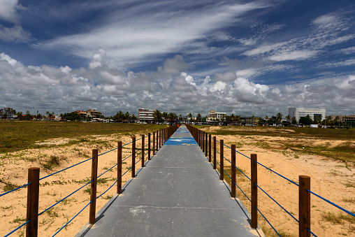Access walkway to Atalaia beach in Aracaju in the state of Sergipe in the southeastern region of Brazil