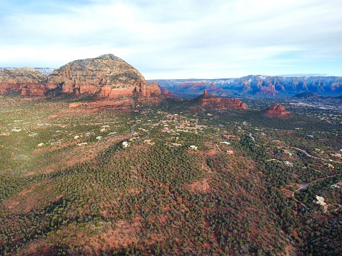 Aerial drone image of the scenic Northern Arizona landscapes in Sedona Arizona