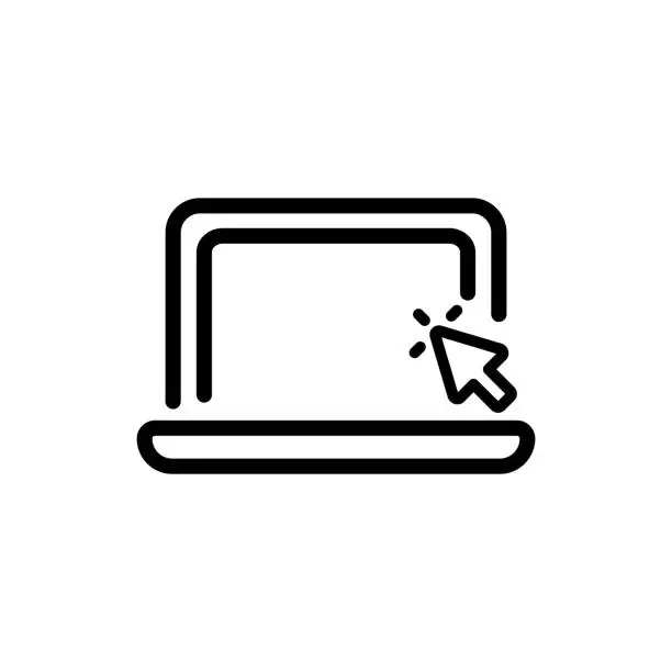 Vector illustration of laptop line icon. Screen, monitor, electronics, browser, internet, world wide web, data, knowledge. technology concept. Vector black line icon on white background