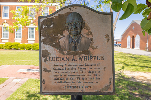 Cochran, Georgia, USA - April 19, 2022: The Lucian A Whipple Memorial