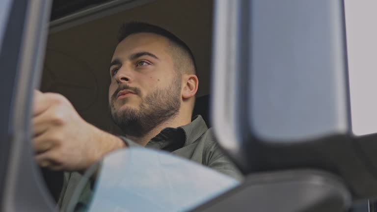 Professional truck driver sitting in truck