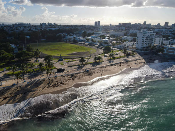 Aeriel view near old San Juan in Puerto Rico. Fort San Geronimo in front to the right of resorts. Taken from the Condado Lagoon Area.