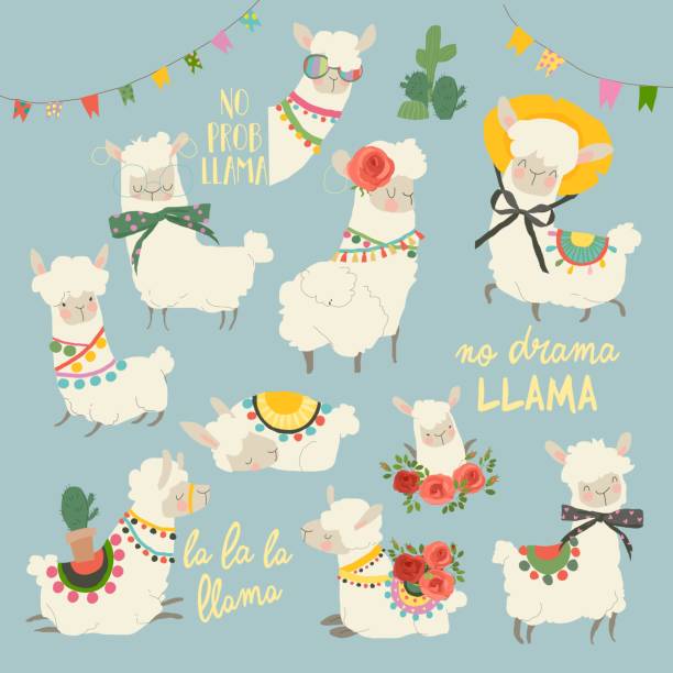 Cute Llamas with funny Quotes. Funny Characters. Vector Illustration