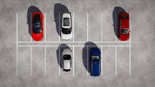 istock 3D illustration Rendering. Empty parking lots, aerial view. 1457798786