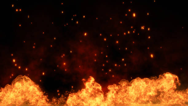 istock 3D illustration. fire and Burning embers glowing. Fire Glowing Particles on Black Background 1457798789
