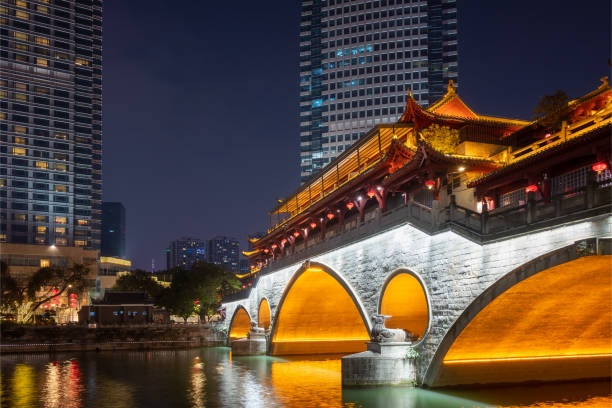 istock Chengdu Anshun bridge and Jinjiang river at night 1457800545