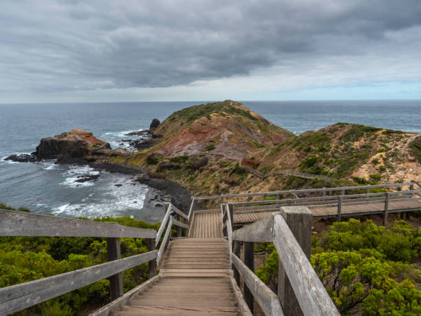 istock Boardwalk on rocky coast line 1457802967