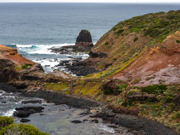 istock Boardwalk on rocky coast line 1457803490